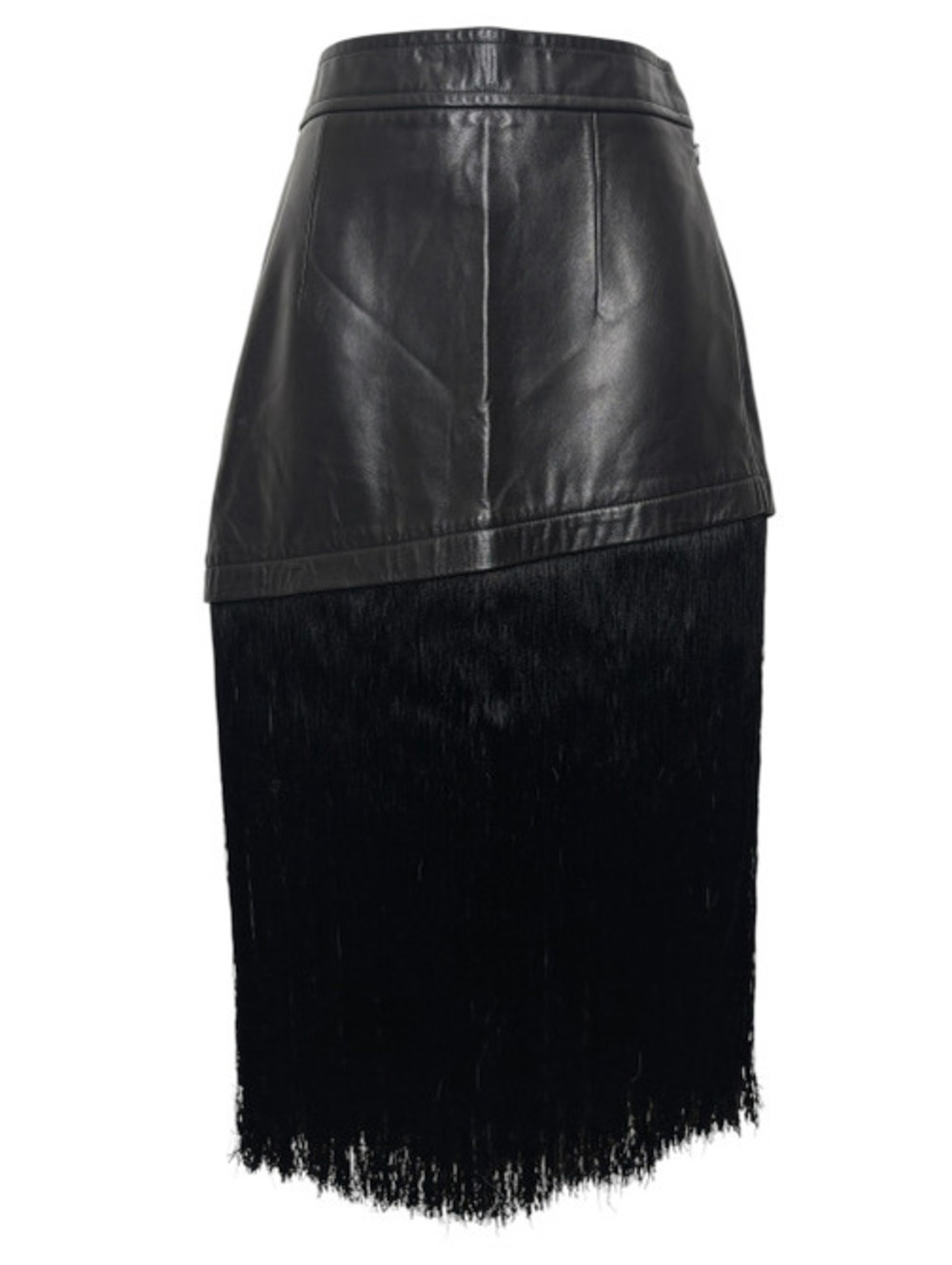 Helmut Lang Leather Midi Skirt with Fringe